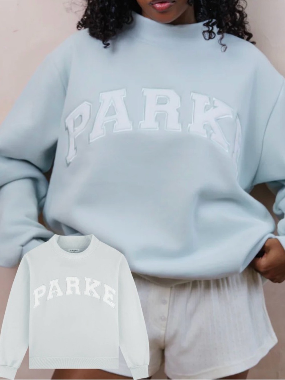 Parke pale Blue Crewneck Sweatshirt with Raised Logo - guaranteed authentic